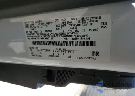 2020 Ford Transit T-350 из США, поврежденный, VIN 1FBAX2Y85LKB23277